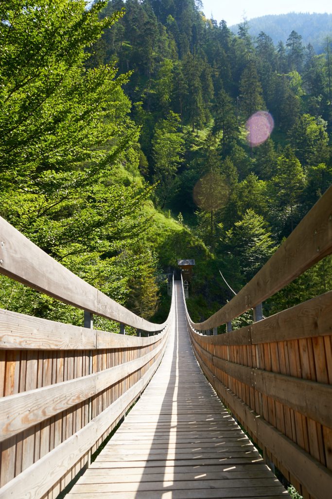 Diese Hängebrücke führt zum Eingang der Klamm in Palfau.